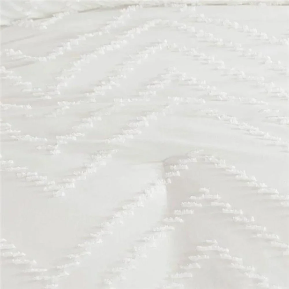 NEW Anthro White Tufted King / Queen Size Fringe Comforter Bedding Sham Case Set